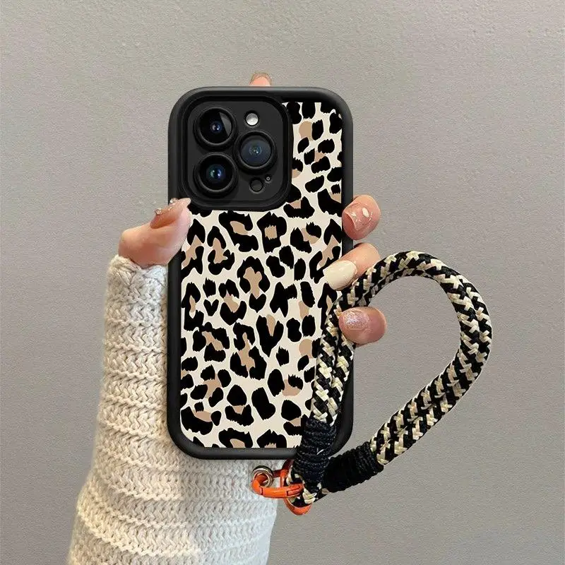 Retro Leopard Pattern Hang Strap Purs pre Huawei Honor 200 Pro 90 Lite 5G Magic 6 Pro X7 Nova 11i Y61 Y90 P40 Lite zadný kryt
