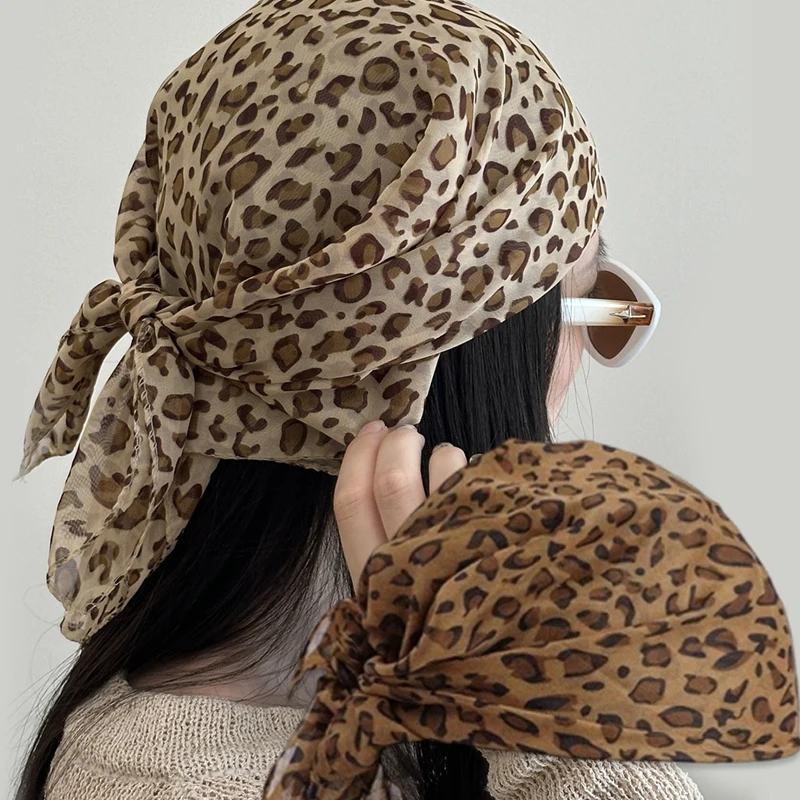 Retro leopardový tlačný štvorcový šál pre ženy saténové šatky Satin Had Hlava kapela móda y2k lady hair šatky zábava ženský krk