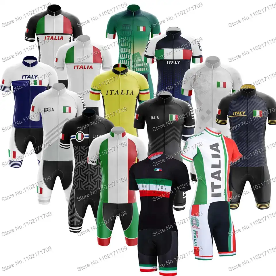 Retro leto Taliansko Tím Cycling Jersey Set Mens a dámske talianske odevy na bicykli biela zelená čierna mtb ropa de ciclismo