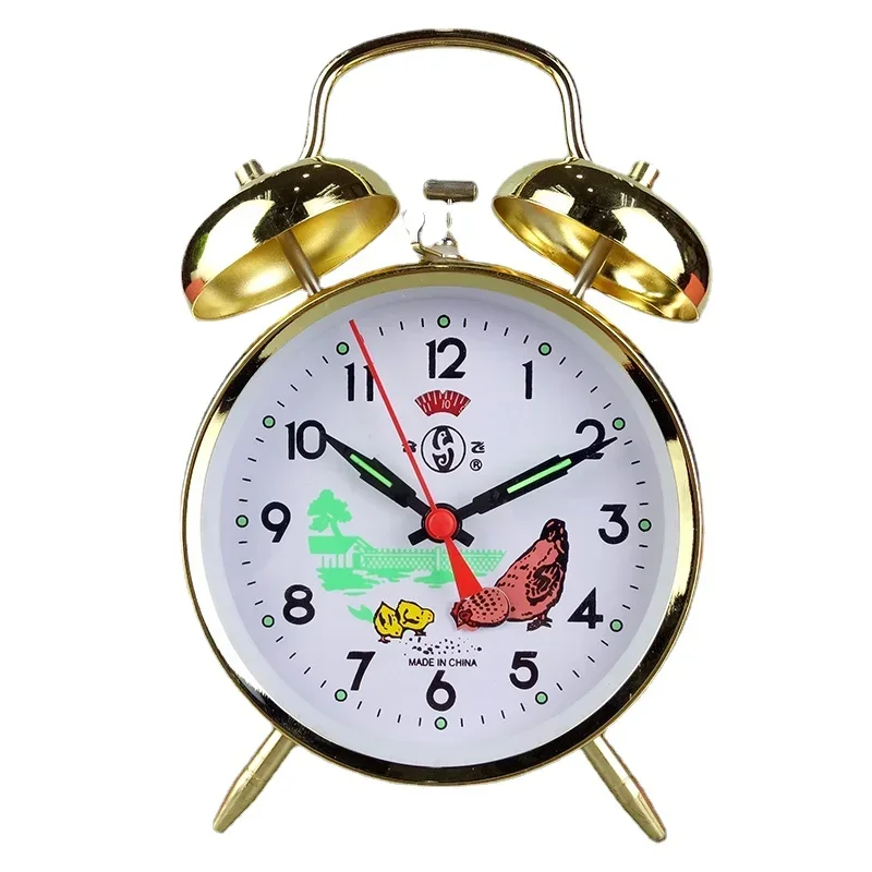Retro mechanický budík Kovový kov Gold Table Hodiny Kreatívna spálňa posteľná stolná plocha Alarm hodinky hodiny kuracie kliešte ryžová darček