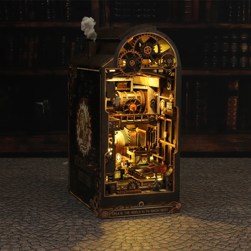 Retro mechanický rytmus DIY Drevená kniha Nook Police Insert Miniatúry súprav