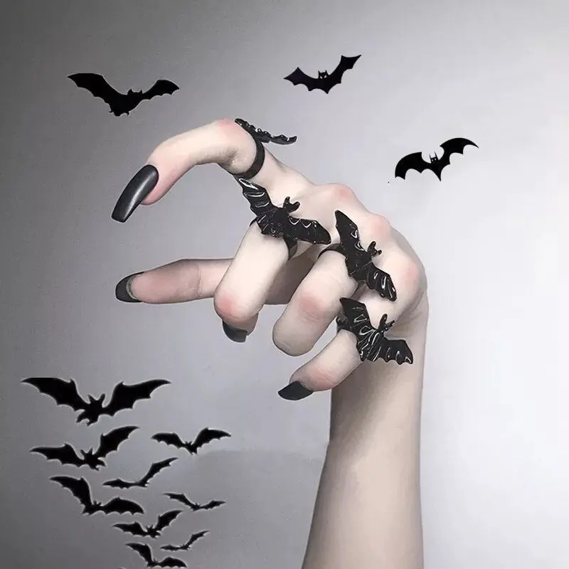 Retro netopier otvárací prsteň pre ženy mužov Vintage punk netopiere Charm nastaviteľné otváracie prstene Halloween Geometric Fine Jewelry Party