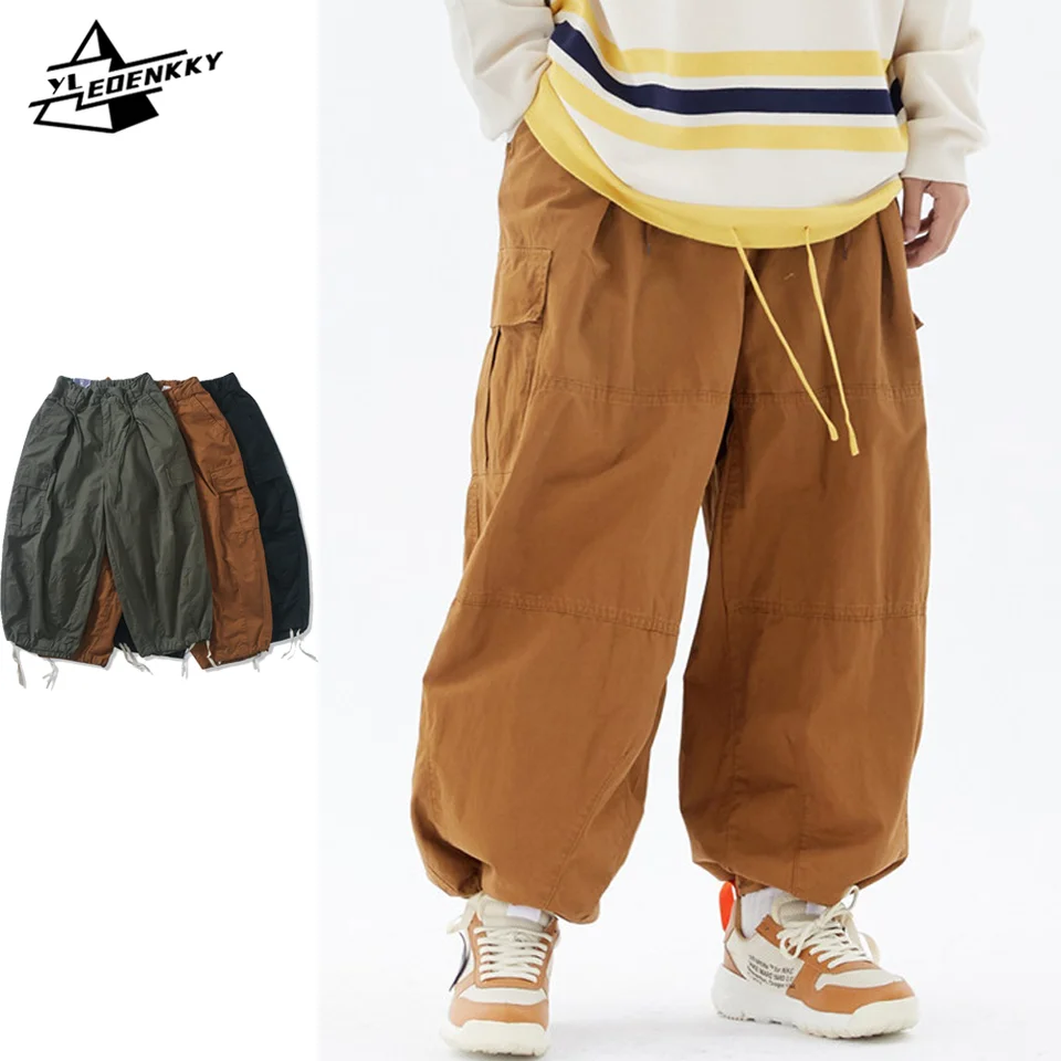 Retro nákladné nohavice Men Ženy Japonské ulice High Street Harem Harem Nohavice Hip Hop Hop Solid Color Replace Streetwear Streetwear Nadixize Unisex