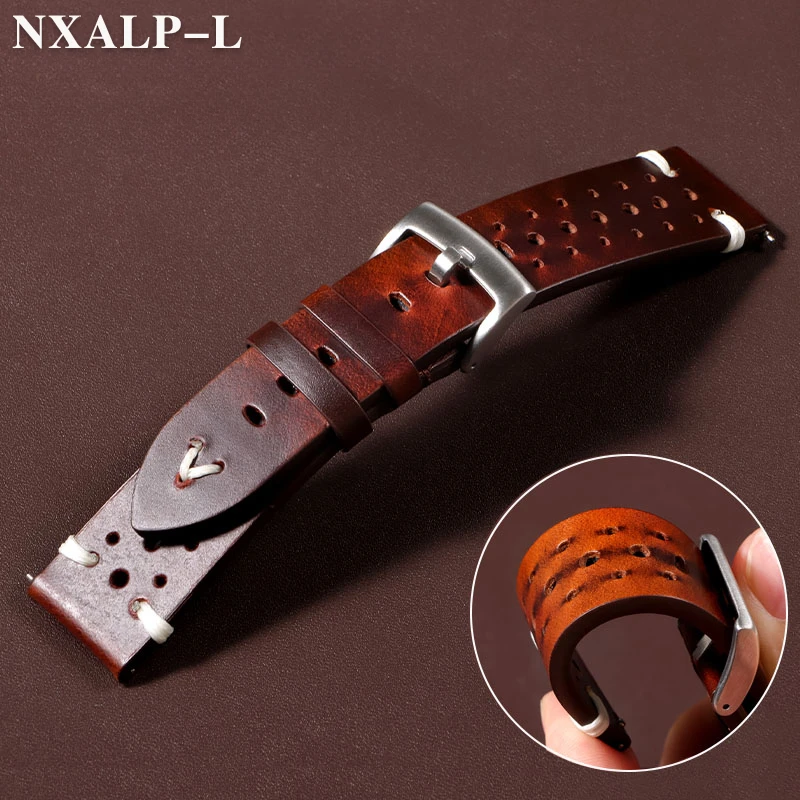 Retro olejový vosk sfarbenie kožené hodinky remienok 20 mm 22 mm ručne vyrábané prešívanie Cowhide Watchband