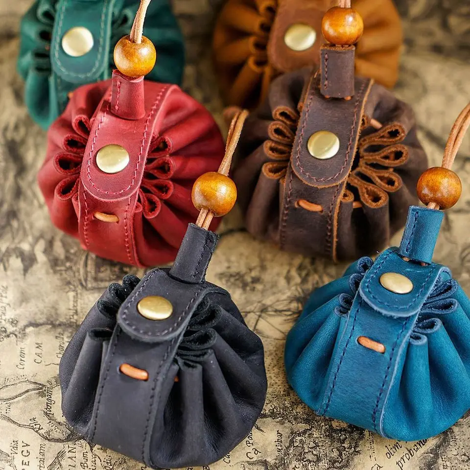 Retro originálne kožené mince s kabelkou Mini cowhide sťahovacie mince vrecko jednoduché kreatívne kreatívne koňské kľúče vrecko unisex