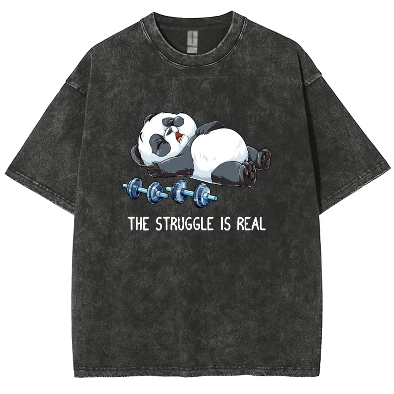 Retro panda vzorový list tlač s krátkym rukávom Tričt
