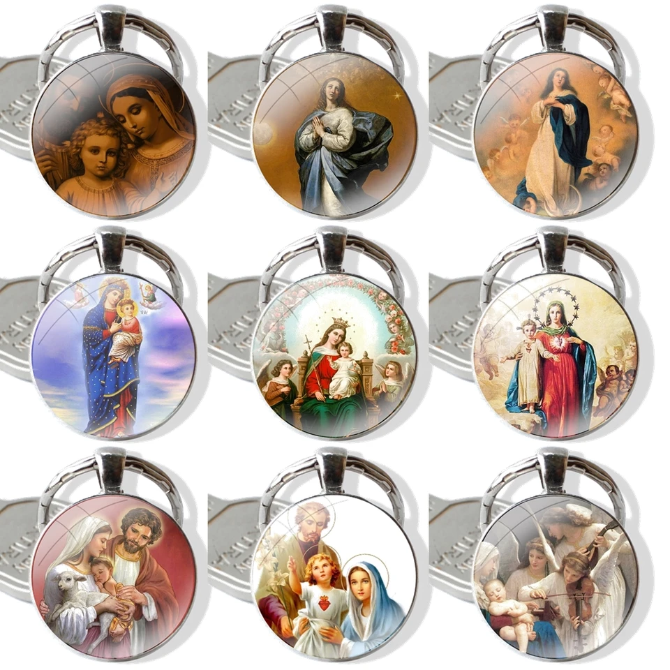 Retro Panna Mária Jesus Keychain ručne vyrábaná sklenená sklenená sklenená kabína kľúča držiteľ prívesok kľúče kľúča reťazce