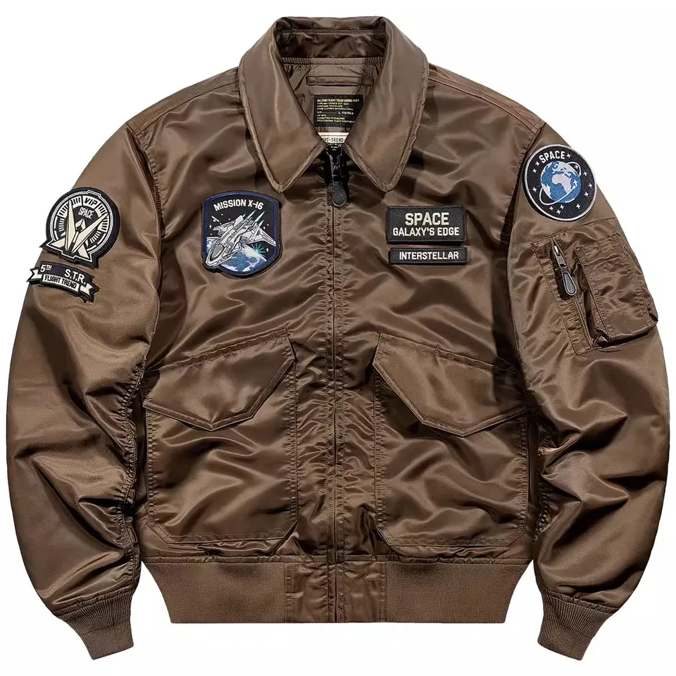 Retro pilotná bunda muži na jar a jesenný klopa baseballový kabát astronaut vesmírny oblek vyšívané bundy pre muža