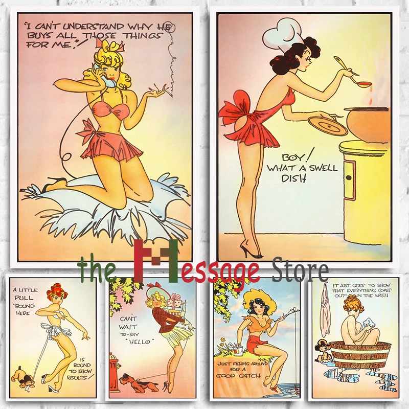 Retro pin Up Girls Plagát kúpeľňa umenie domáce nástenné umenie dekor plátno výtlačky dievčenská stena
