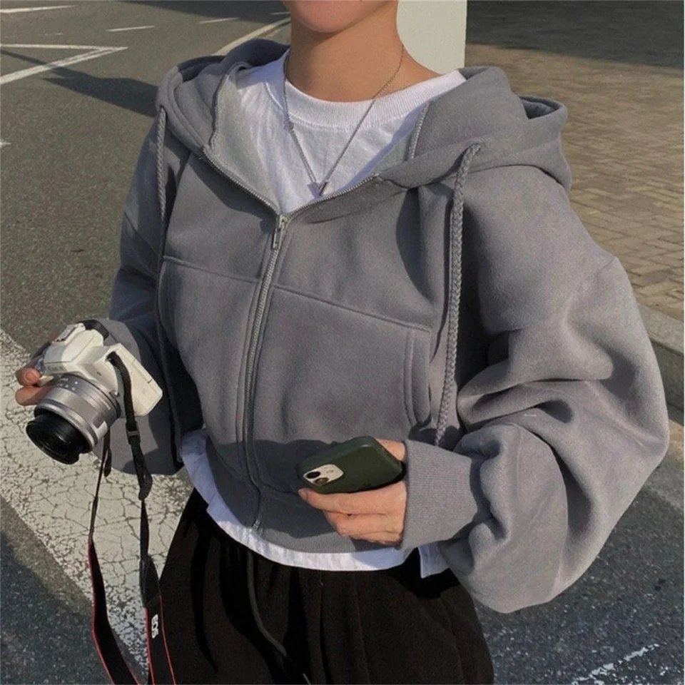 Retro príležitostné základné mikiny Ženy Mastné vrecká s dlhým rukávom mikina zips na jesenné módne mikiny nadmerne veľké elegantné streetwear
