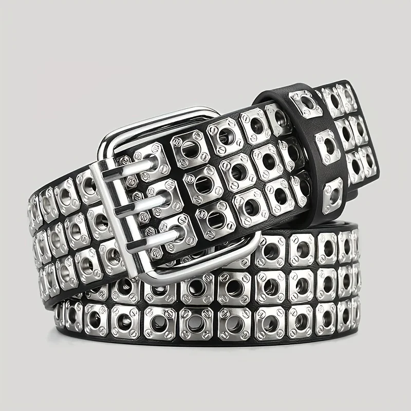 Retro Square Nivet Pánsky opasok s dvojitou ihlovou sponou Dámsky opasok hip-hop rock punk y2k džínsy Men's and Women'sbelt