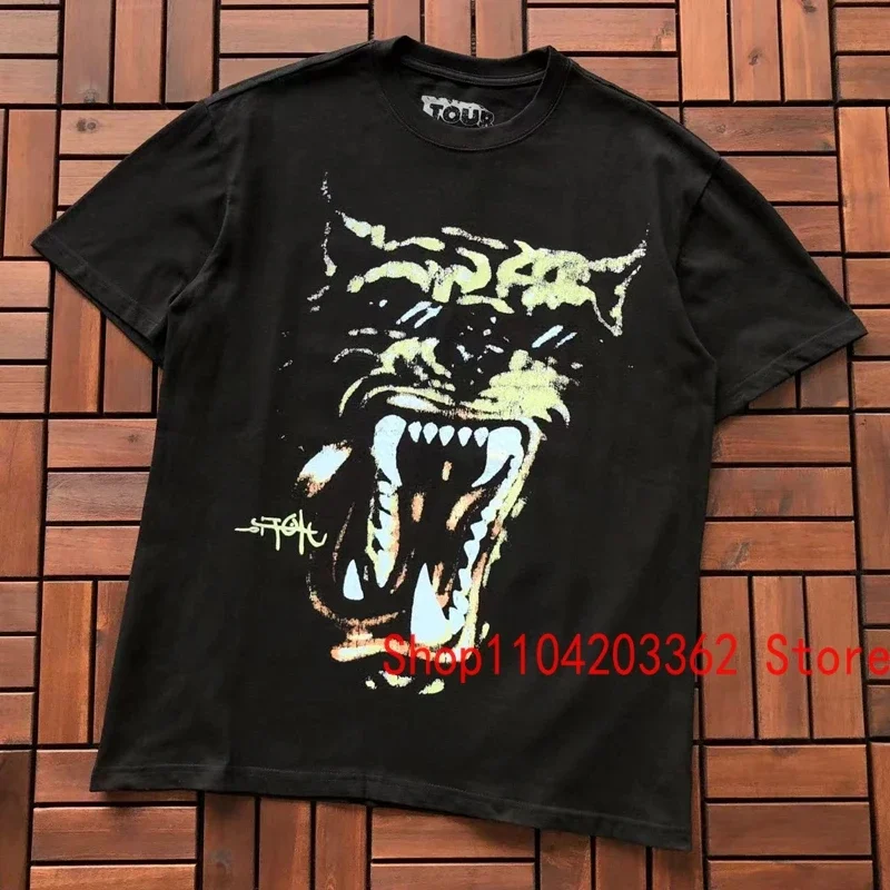 Retro streetwear kaktus jack tričko Hip hip hop štýl tiger hlava zadný list tlač Tops Tee Utopia Tour krátke rukávy Men Ženy