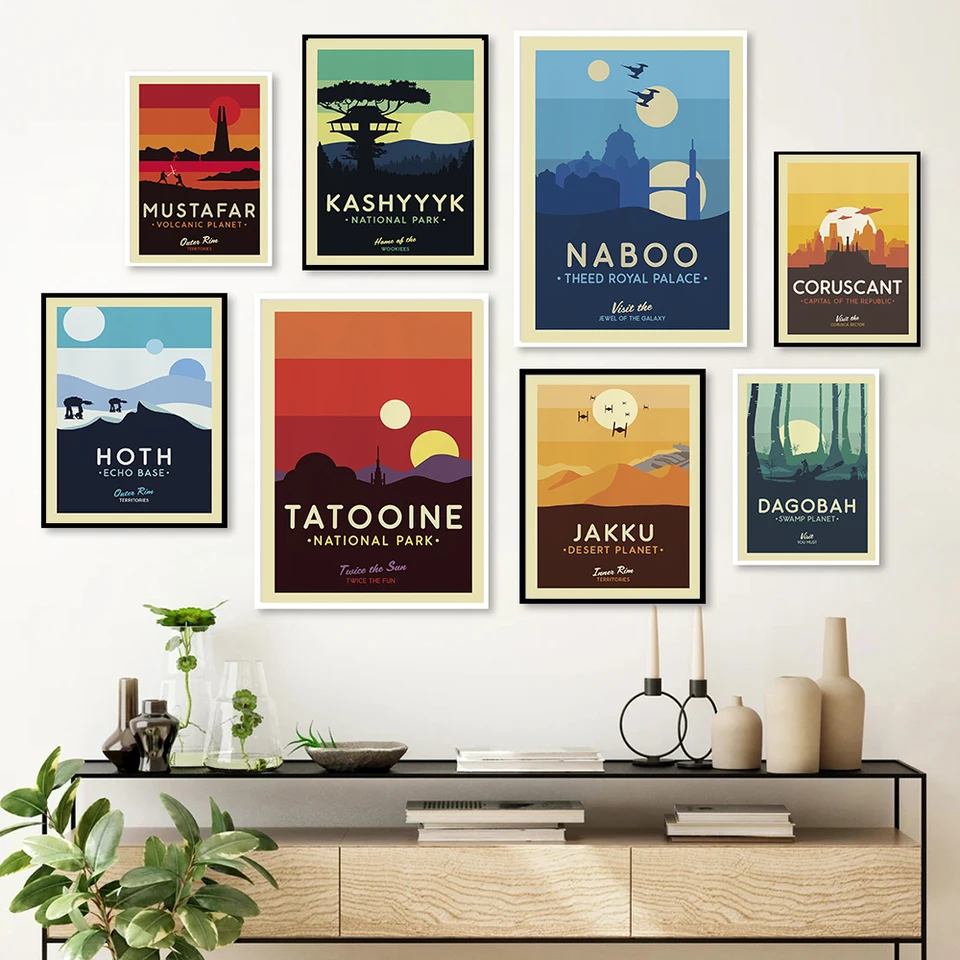 Retro tatooine planéta Hot Hviezda Abstraktné krajina plátno maľba výtlačky vojny Minimálne filmové plagáty pre obývaciu izbu Domovod
