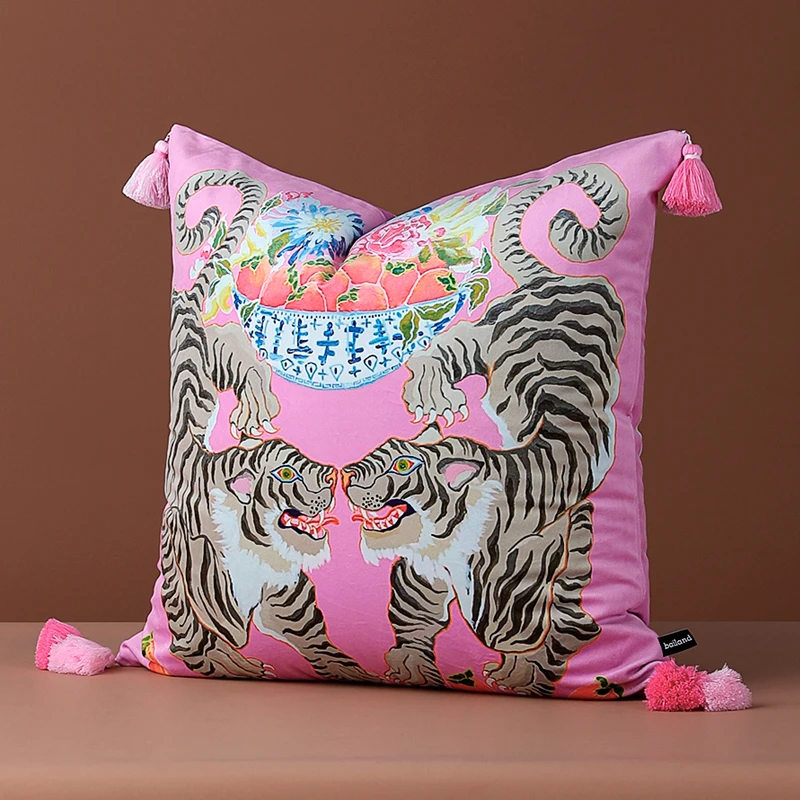 Retro Tiger vankúše ružové modré vankúšové puzdro Luxusné zamatové dekoratívne vankúš pre pohovku 45x45 50x50 60x60 Domáce dekorácie