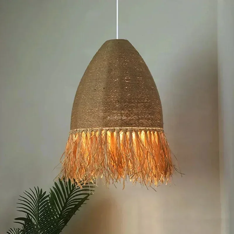Retro tkané wabi sabi prívesok lampa rattan luster závesné svietidlo pre reštauráciu Bar Bar Cafe Spálňa jedáleň