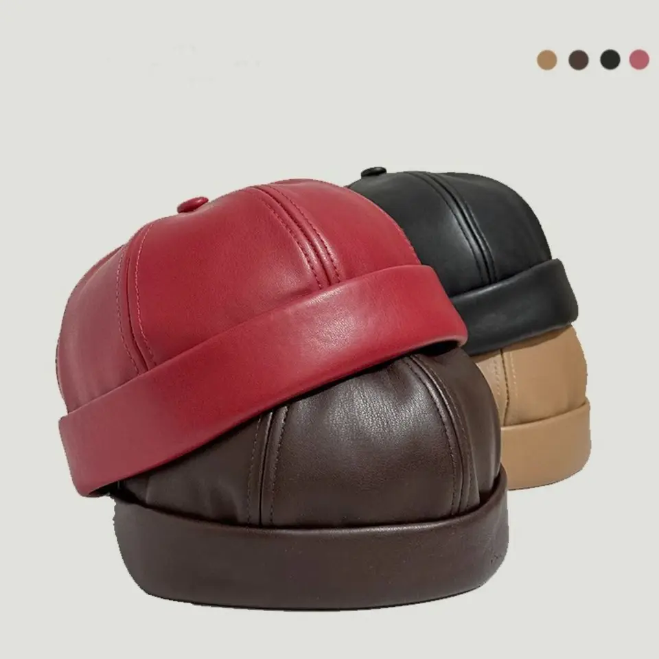 Retro tuhá farba pu kožený klobúk s klobúkom s klobúkom melón melón pokožky jesenná zima nastaviteľná do dokovacej čiapky unisex