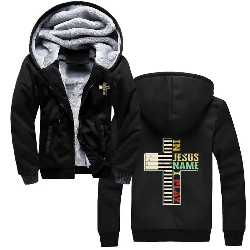Retro v Ježišovom mene Hrám zipsové mikiny muži kresťanská hudba Zimná mikina mikina Krist kríž klavír Lover Clothing Cotton Top Darček