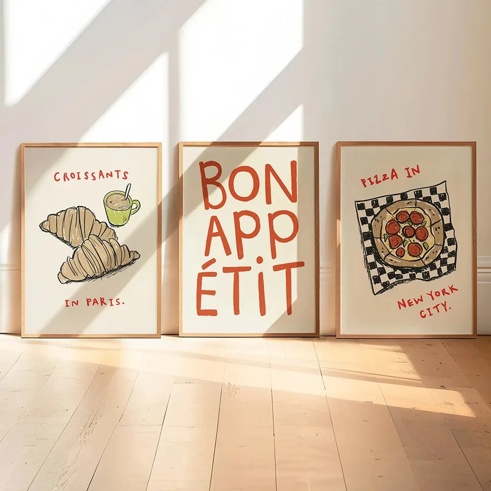 Retro varenie bon apetit citáty plagáty Paris croissants pizza tlač maľba maľba kuchyňa obchod s múrmi