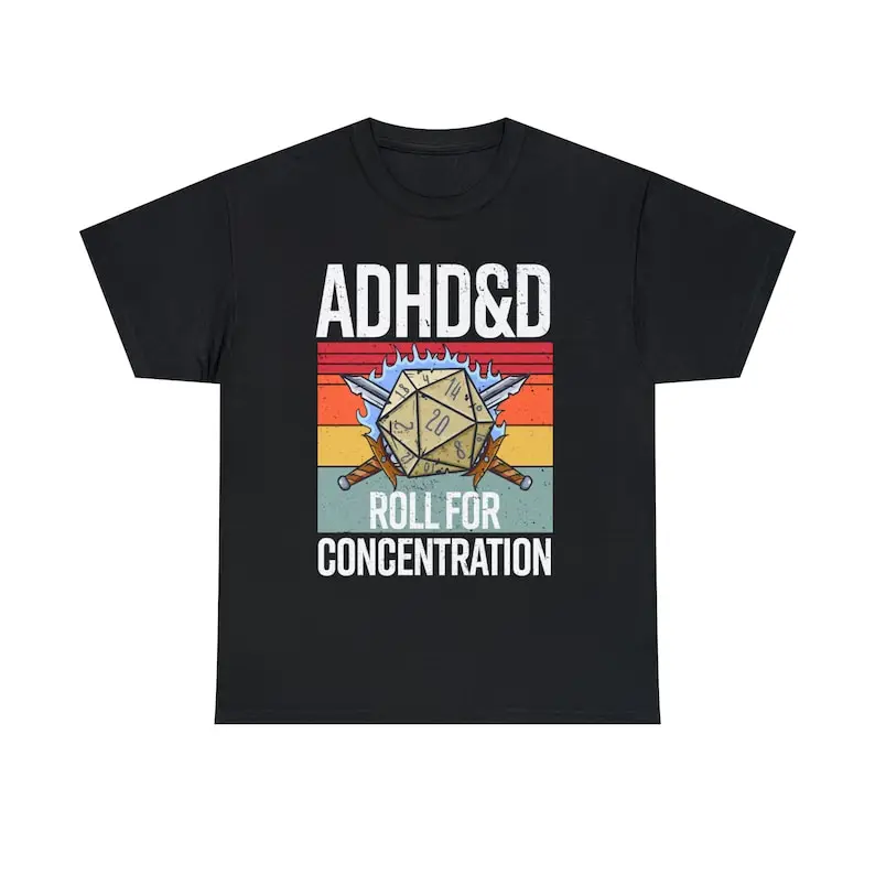 Retro vintage ADHD & D Roll for Concentráciu Funny Gamer Tirla