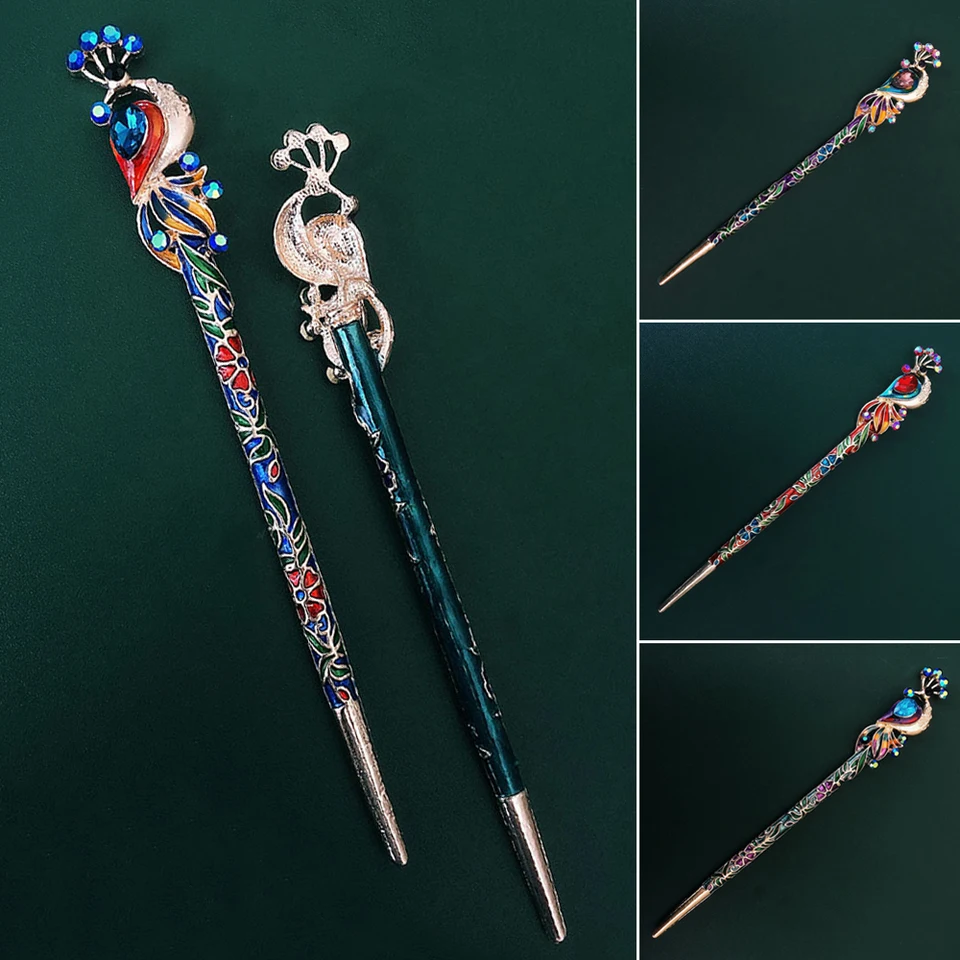 Retro vlasy Chignon Pin Chopsticks Chinese Pávov na vlasy Stick Styling Pin Pin pre šaty Cheongsam Han