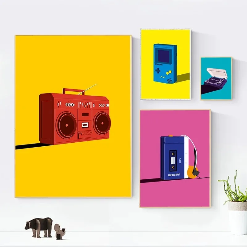 Retro Walkman Record Deck Plagát Cassette Player Pop Art Prints Hudba maľba maľba
