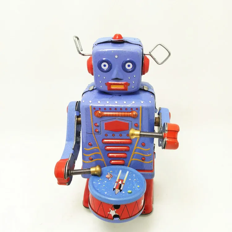 RETRO WOUN-UP TIN robot s gong bubnovými klasickými mechanickými hodinkami hračky pre deti vianočných darčekov pre deti a zábavná hra pre hranie hrania