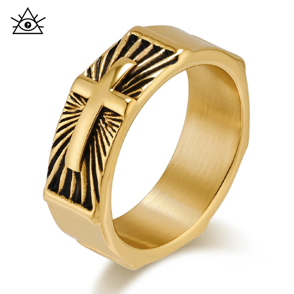 Retro z nehrdzavejúcej ocele tesnenie Svätý svetlo prsteň, pánsky retro kovový štýl Hihip Hand Dermings Rings