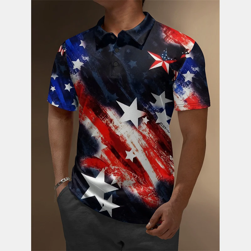 Retro zlatá draka polo košeľa pánske oblečenie ulica Harajuku klošné polo košele 3D tlačené nepravidelné vzory plamenia