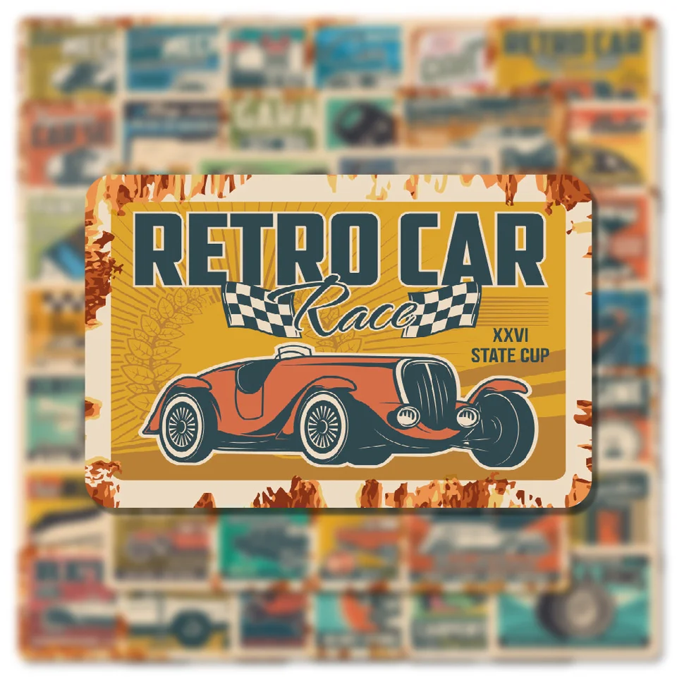 Retro závodné nálepky pre kufrík, kancelárske potreby, pohár, balenie vintage nálepky, materiál na scrapbooking, remeselné potreby, 54ks