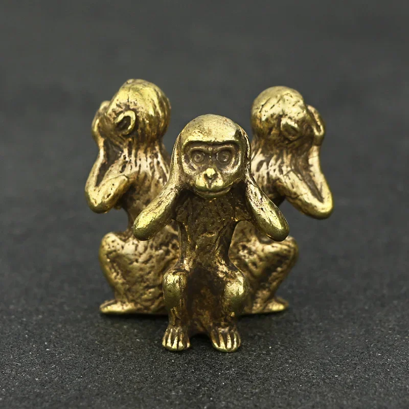 Retro čisté medené tri opičie čajové pedály Pet Pet Ozdoby domáce dekorácie Príslušenstvo Miniatúrne dekorácie Miniature Desk