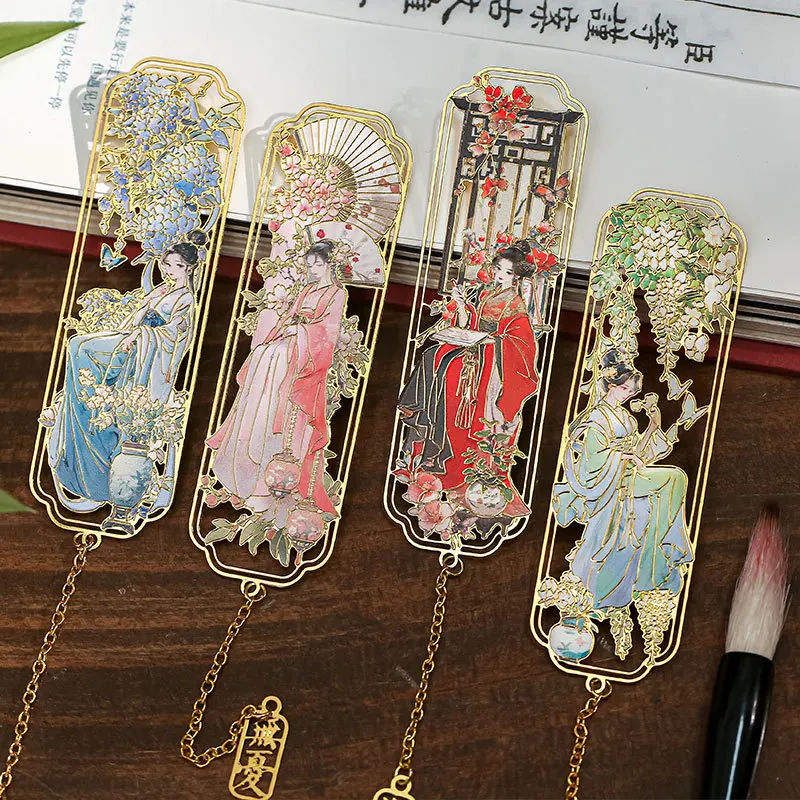 Retro čínska kultúra prívesok Metal Bookmark Fairy Figure Markark s príslušenstvom čítania Tassel Reading Actle Book Clip Stationery Darček