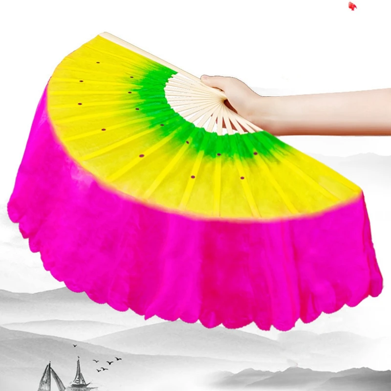Retro čínsky fanúšik krátkych bruškov 30 cm Bambus Half Circle hodvábny závoj yangko tanec bambusu fanúšikovia ruky dospelých Fan