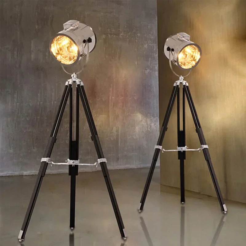 Retro štúdiové statív priemyselné osvetlenie stojace lampa Drevená rohová stojatá lampa obývacia izba Indoor osvetlenie