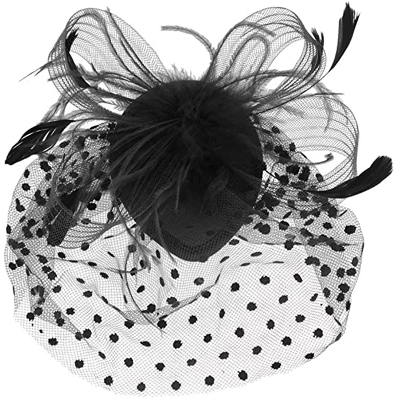 Retro štýl vtáčej klietky sieťovina svadobná tvár fascinátor Feather Fascinator pre ženy (čierna)