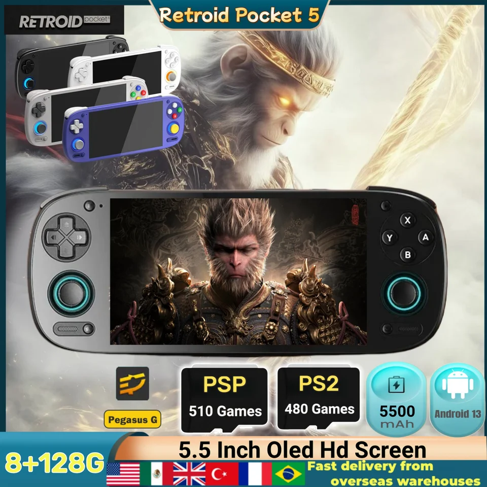 Retroid Pocket 5 Retro Randheld Game Console Video Player 5,5 palca OLED Touch Screen Android13 WiFi Bluetooth RP5 PSP PS2 Gift