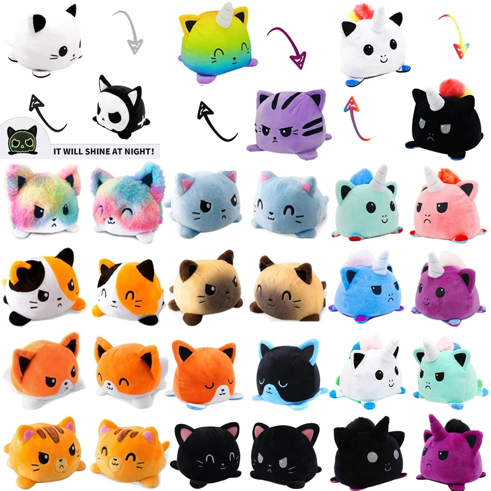 Reverzibilné plyšové flip hračky zvieraťa Cat Dog Unicorn Panda obojstranne nahnevané reverzibilné šťastné bábiky lesk mäkké roztomilé deti darčeky