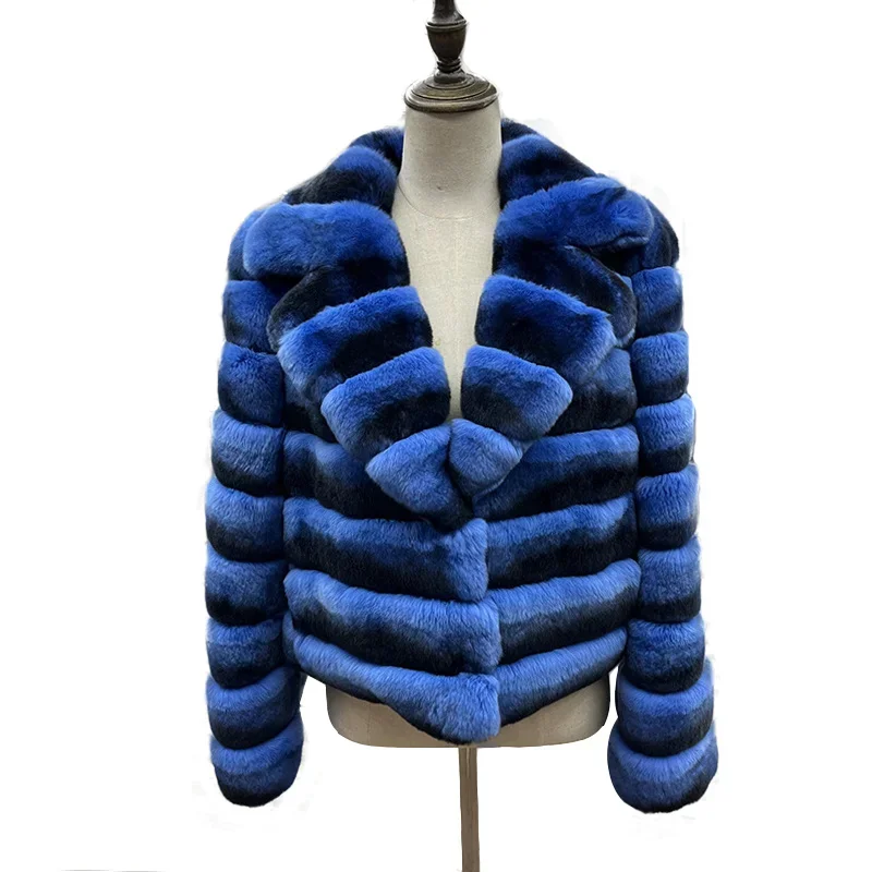 Rex Rabbit Činchilla kožušina pre ženy Elegantné teplé vrchné odevy skutočné kožušinové bundy kožušina a kožušina zimné dámske kožuchy
