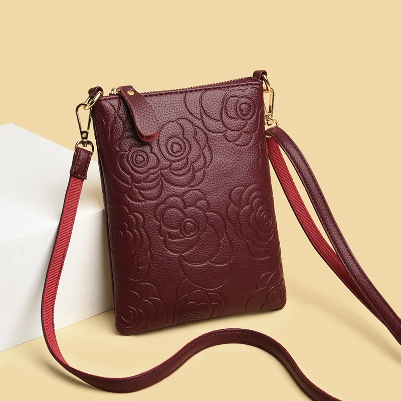 Rezaktba ružových kvetov dámske ramenné tašky Crossbody Bag Premium Originálny kožený zvislý štýl ženské mobilné vrecká vrecká