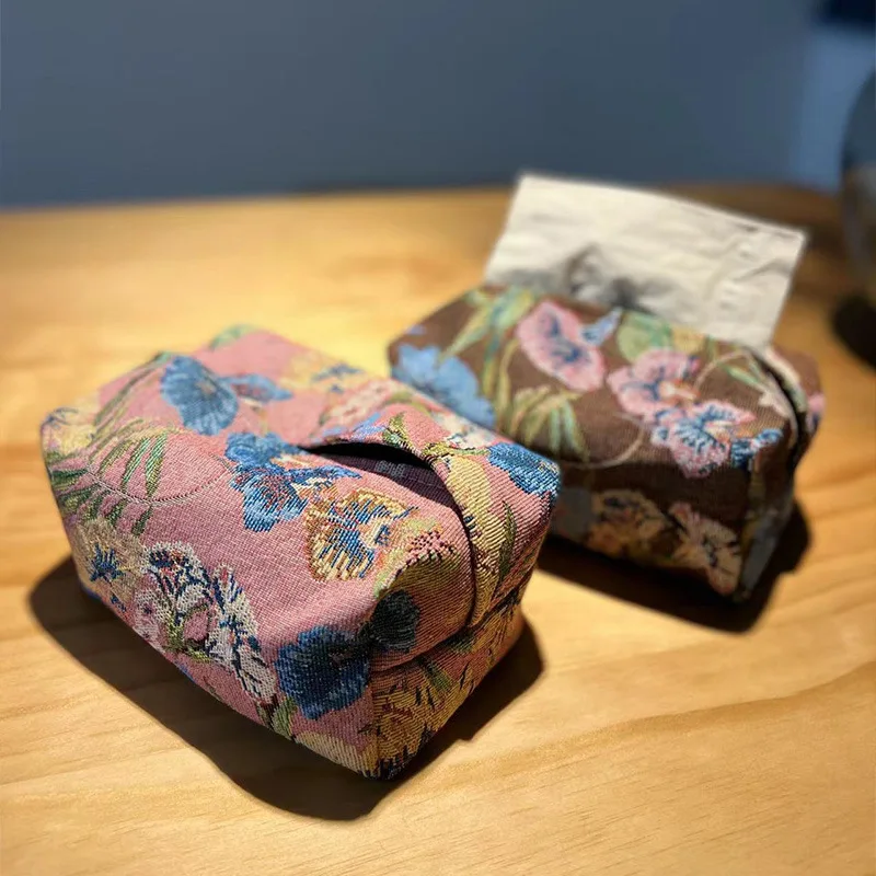 Reštaurácia Retro Tissue Box Domov Obývacia izba Tissue Box Light Luxury Table Bag Storage Skladba vyšívaná tkanivová taška Veľkoobchod