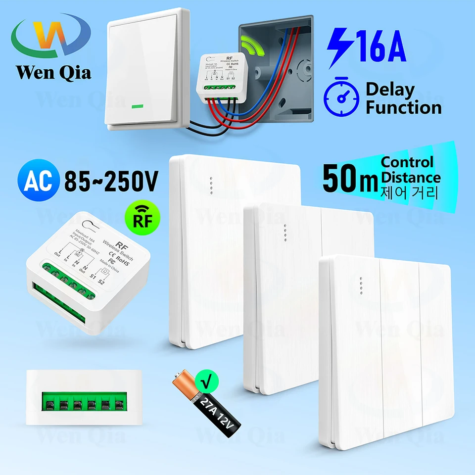 RF 433MHz 16A Wireless Smart Light Switch 110V 220V 230V Mini DIY Modul diaľkového ovládania, bezdrôtový stenový panel swtich, pre lampu LED