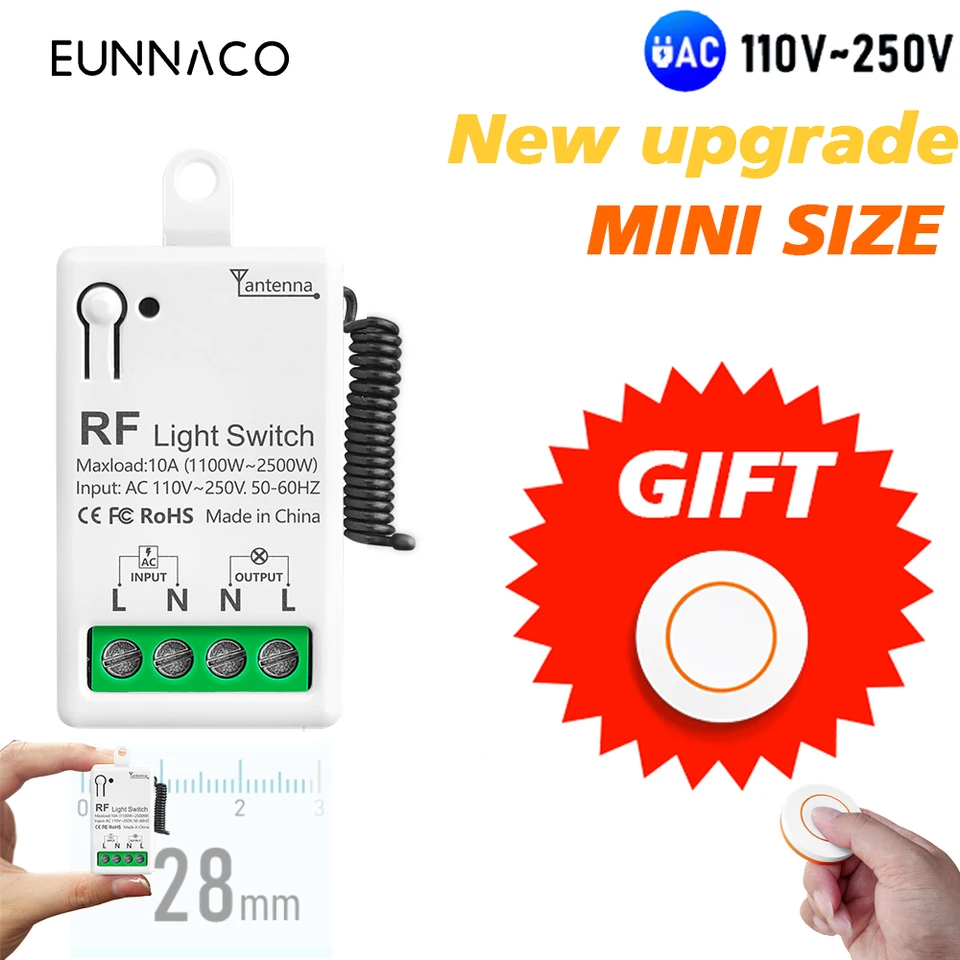 RF433MHz MINI MODUL MODULE Wireless DIBE DIBE CONTROL SMART LIGHT SWITT 110V 220V 10A 50M VENTITTER PRE LAMP LED VETICKÉ SVETLO