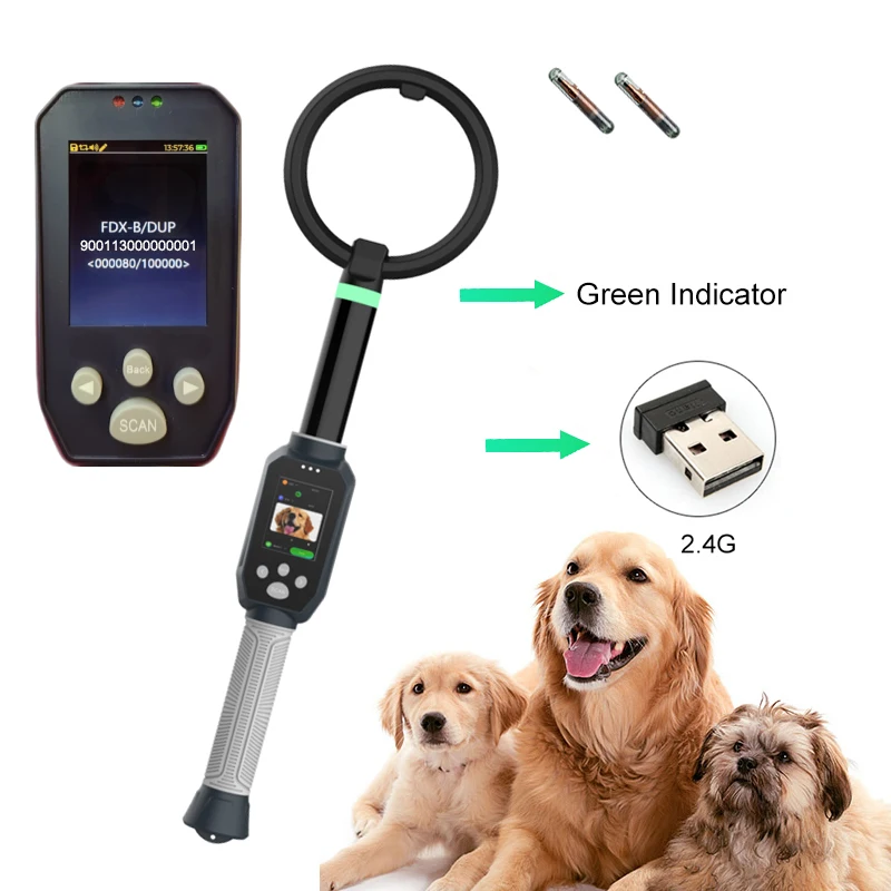 RFID Animal Reader WiFi BT 2,4G FDX-B HDX Animal Microchip Tubovo sklenená značka Anténa ručná slepá na psie mačka s SDK s SDK