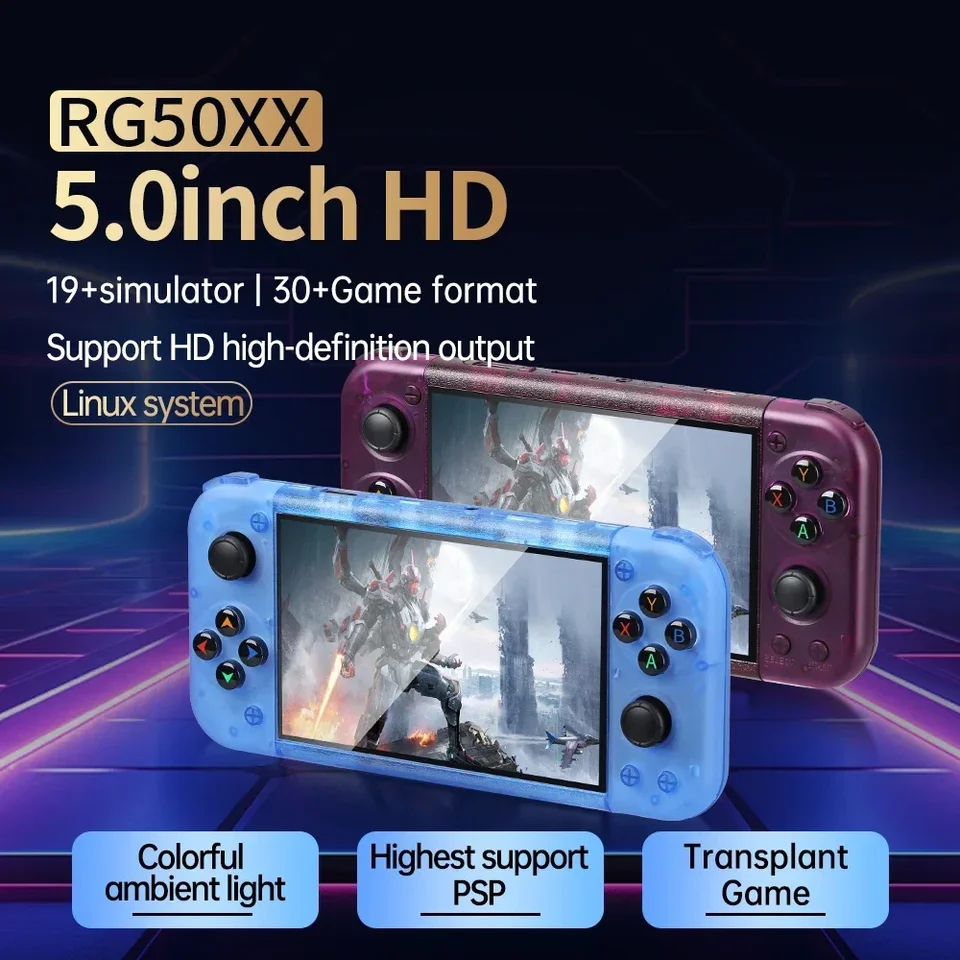 RG50XX RUCKELD Retro Game Console 5inch Displej 128G 20000+Videohry Linux 3D Joystick pre GBC GBA PSP 19+Simulátor