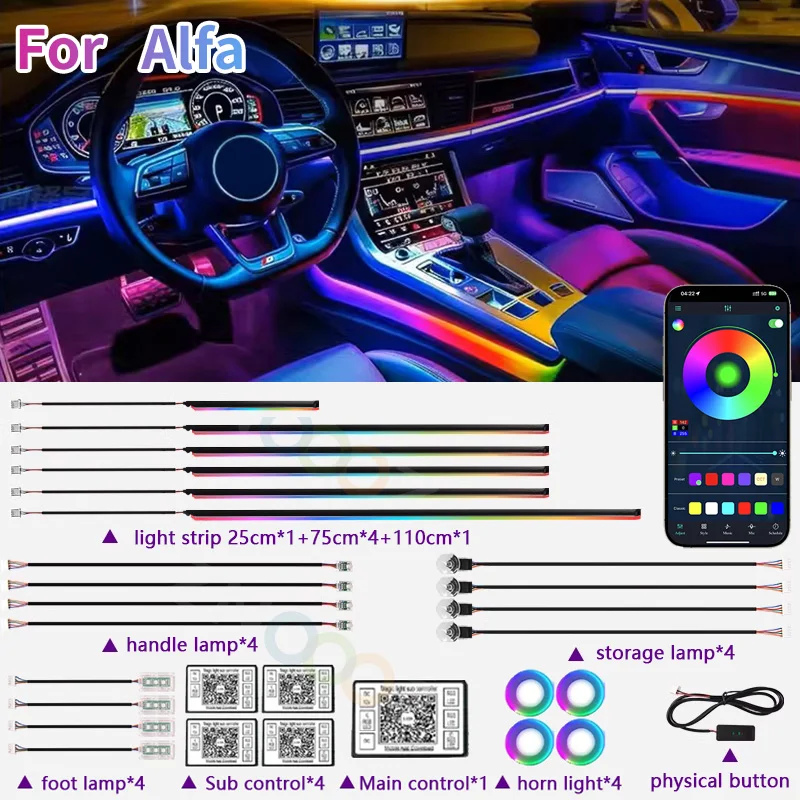 RGB 22in1 Interiér automobilu ACRY ACCON ACCONSKÉ SVETLI NA Alfa Romeo 159 Giulietta Giulia 147 156 MITO STELVIO GT Príslušenstvo automobilu