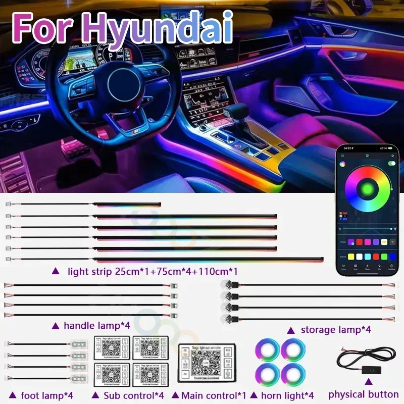 RGB 22in1 Interiér automobilu Acryl Acry Auto Okolita pre Hyundai Avante Verna i45 Santafe veracruz i30 i10 i20