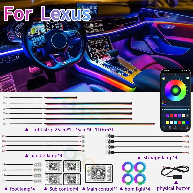 RGB 22in1 Interiér automobilu ACryl Acryl Acbient Lights pre Lexus LX470 LX570 RX300 RX350 GX470 GX 470