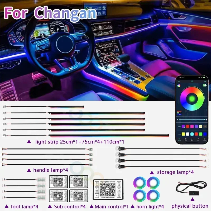 RGB 22in1 Interiér automobilu ACYLIC ACON ACON ACONSKÉ LISTLY pre Changan CX70 CS95 CS55 CS75 PLUS CS35 Automobilové prúžky