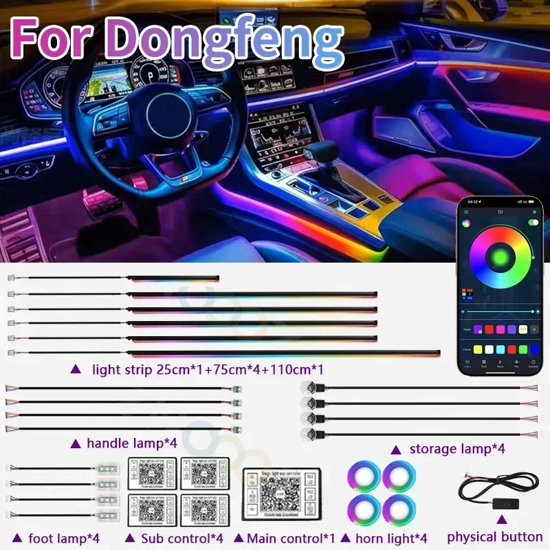 RGB 22in1 Vnútorný automobil Acrylovo ACONSOM OILLE LISTLY pre Dongfeng DFSK DFM H30 CORSS T5L GLORY S30 SX5 580 F507 AX7 Príslušenstvo automobilu