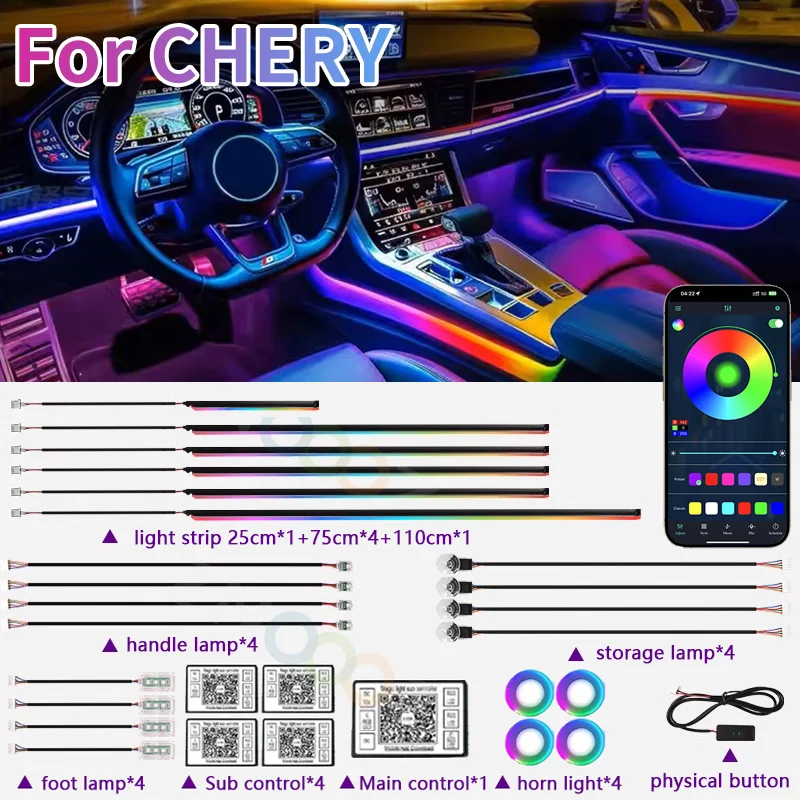 RGB 22in1 Vnútorný automobilový akrylový automobilový okolie pre Chery Tiggo Tiggo 2 3 5 7 8 3x 5x Pro Svetlá prúžky