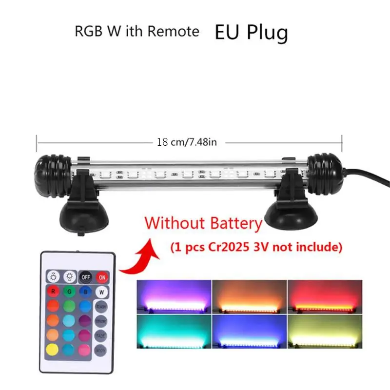 RGB akváriové svetlo 18 cm diaľkového ovládača potápačská lampa Farebná lampa pre rastliny pre ryby